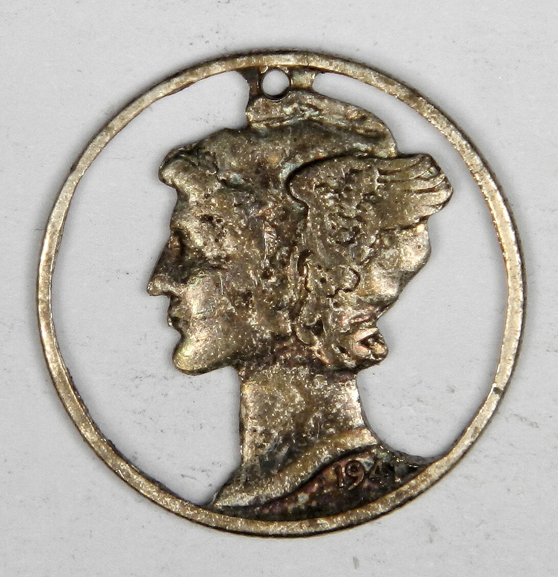 SILVER MERCURY DIME CUTOUT PENDANT ~ BEAUTIFUL DESIGN ~ UNIQUE GIFT!