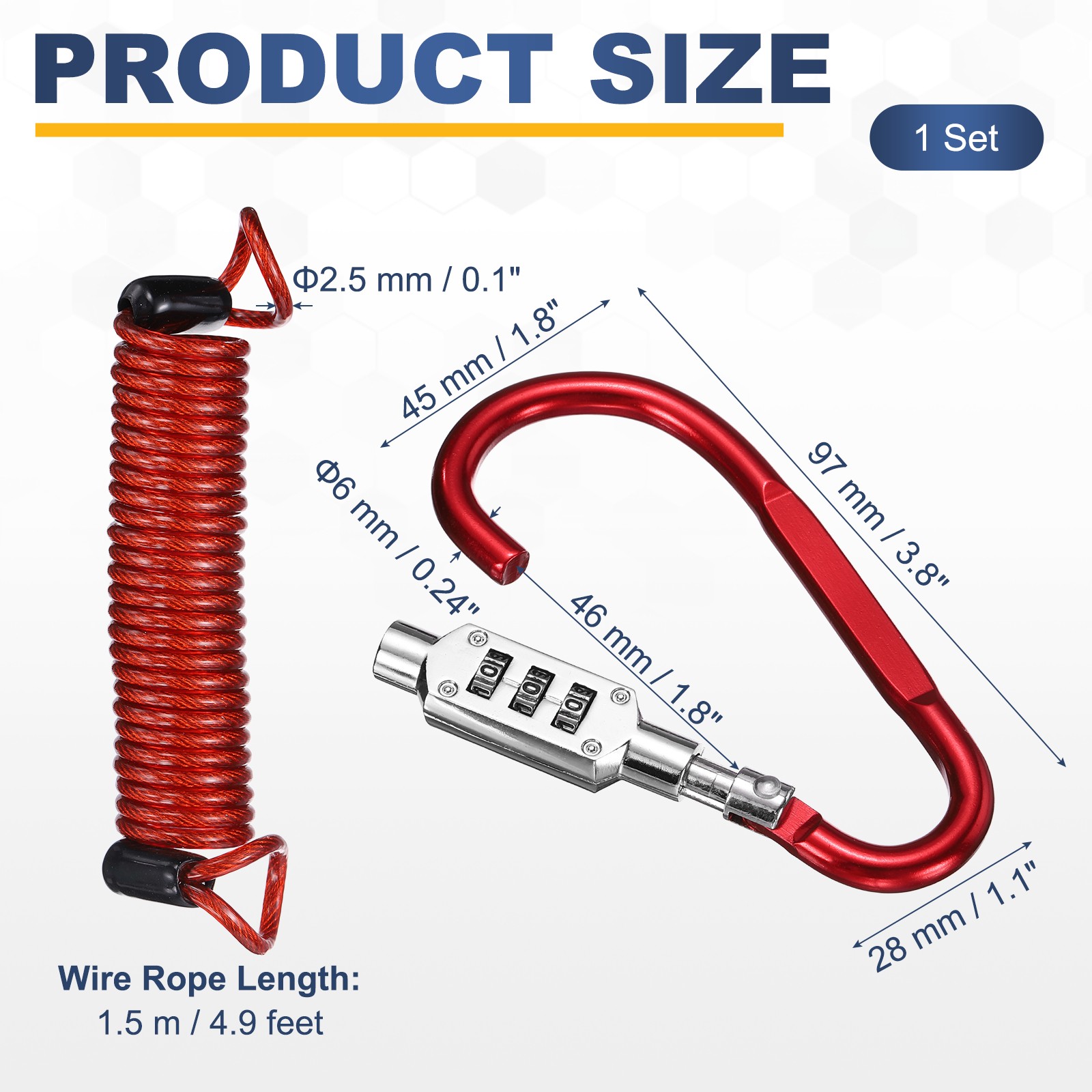 4.9Ft Security Cable Lock Steel Safety Cable with 3.8" Combination Lock Red