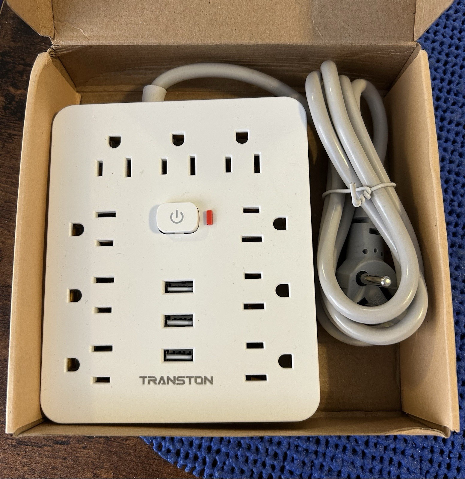 TRANSTON TT-PS03 9-Outlet Power Strip w/ USB, On/Off Switch, White 1875W