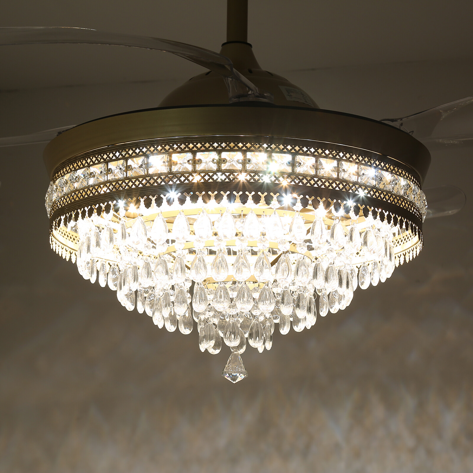 Modern Crystal Ceiling Fan Light with Remote Control and LED IlluminationUS
