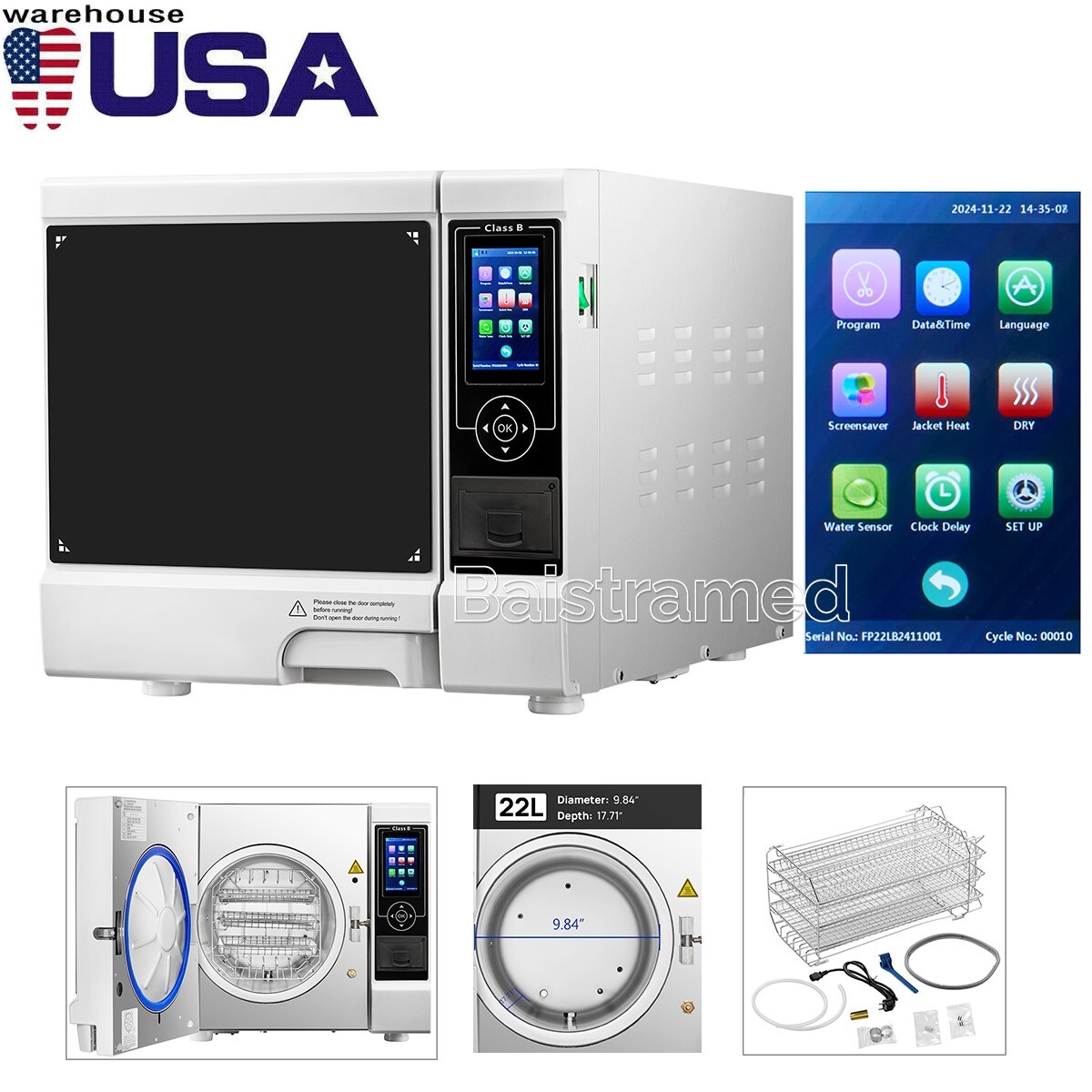 22L Dental Class B Autoclave Vacuum Steam Sterilizer Drying Built-in Printer