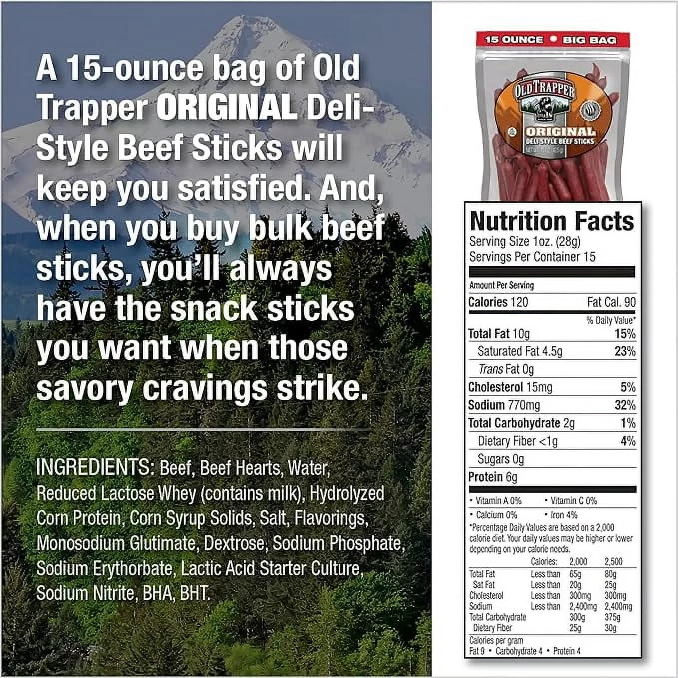 Old Trapper Original Beef Stick 15oz Resealable Bag