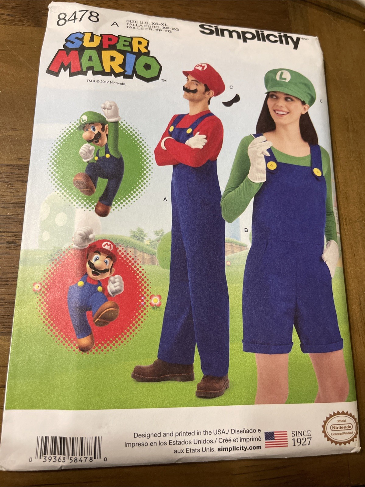 Simplicity Costume Pattern 8478 Men's & Miss  SUPER MARIO & LUIGI Outfits XS-XL