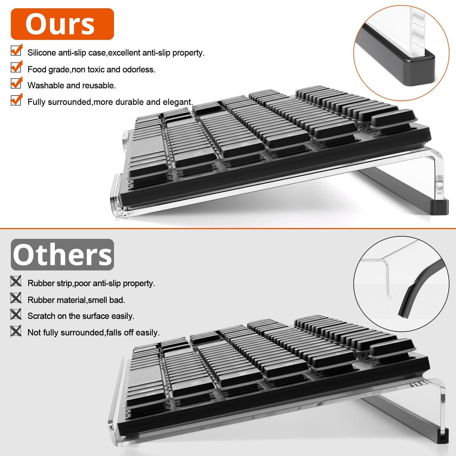 Computer Keyboard Stand Acrylic Tilt Riser for Ergonomic Typing with Silicone