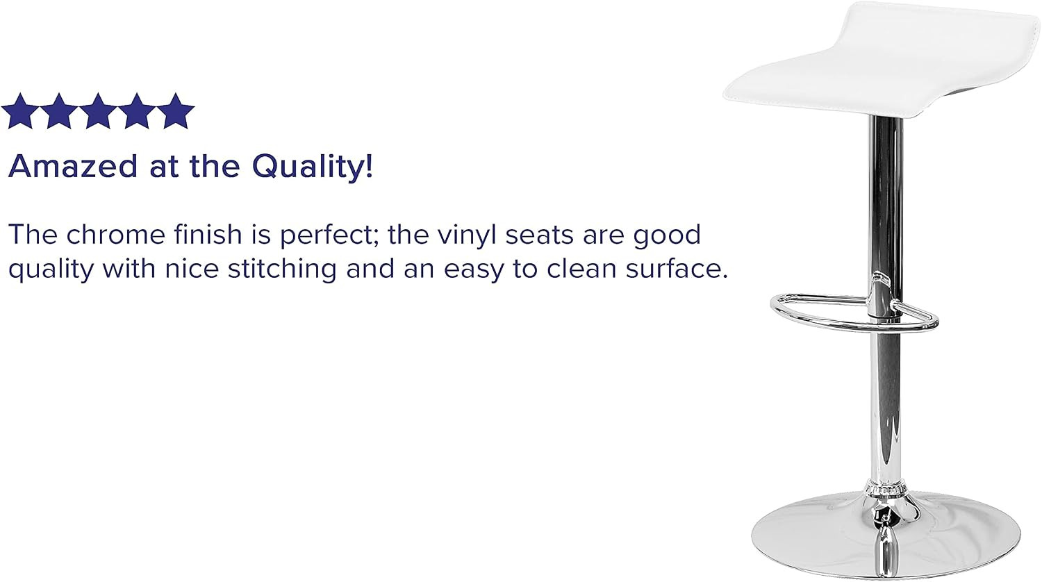 Vinyl Adjustable Barstool, White, 2-Pack | Solid Wave Seat, Adjustable Height, C
