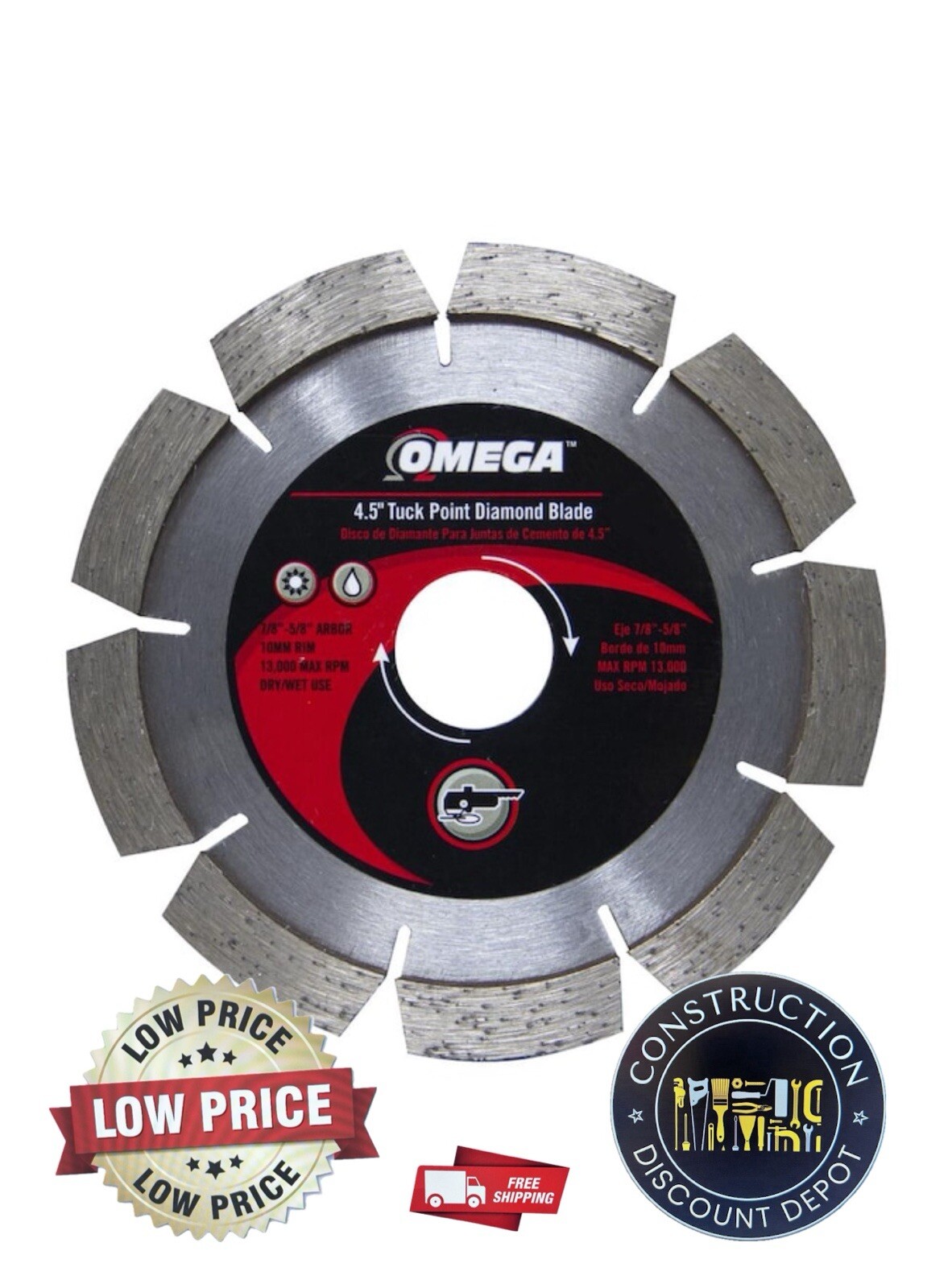 Omega 4.5" Tuck Point Diamond Blade Dry/Wet Use, 5/8"-7/8" Arbor, New