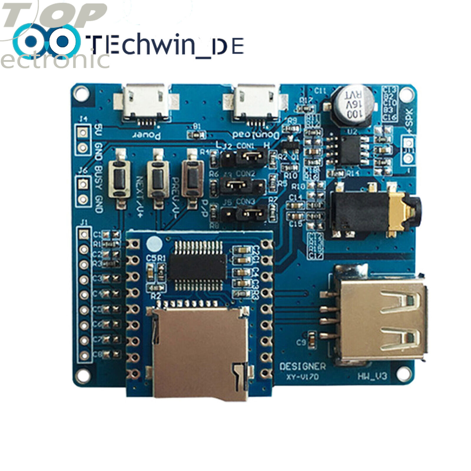 Mini MP3 Serial Voice Control Module MCU IO Control SD/TF Card Sound Module