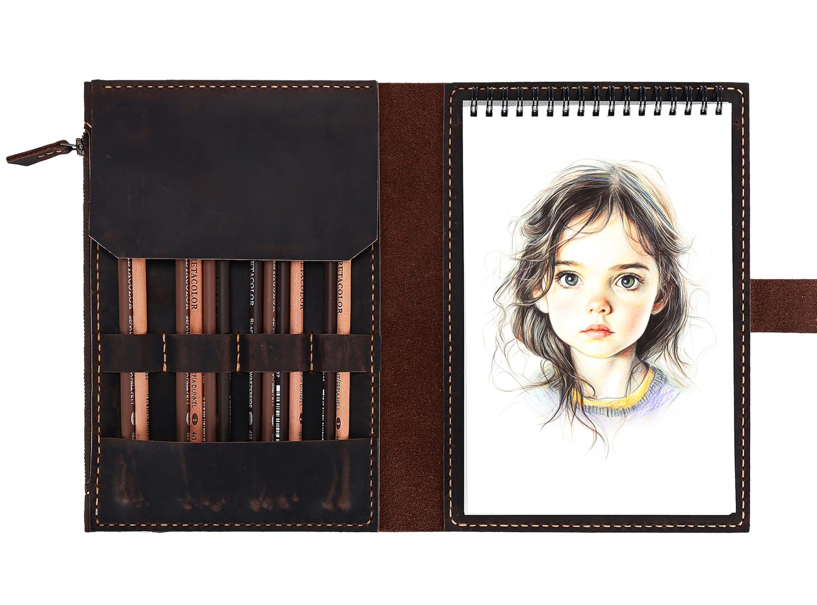 Leather Sketchbook Cover for A5/5.5"x8.5" Top Spiral Bound Sketch Pads - Hand