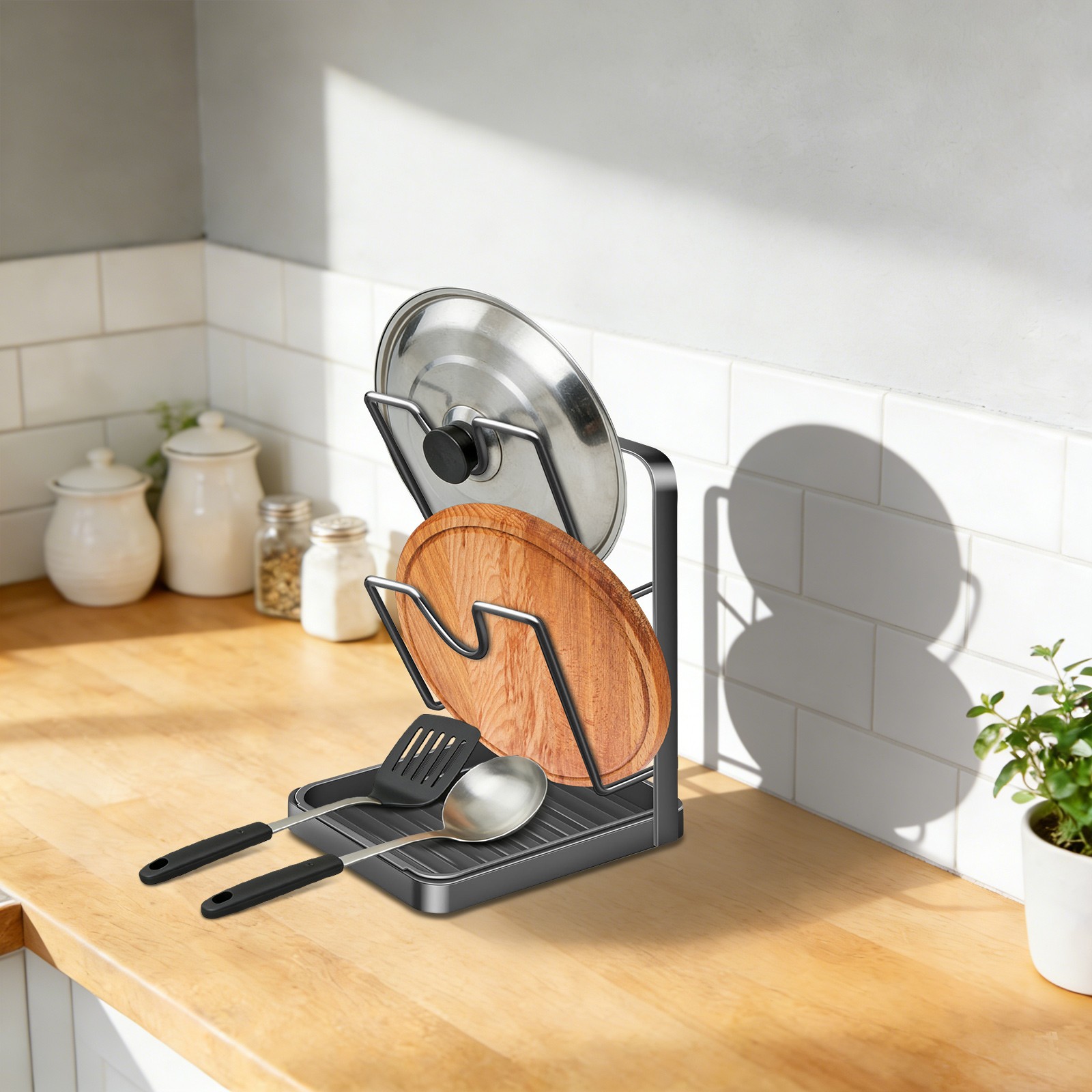 Kitchen Pot Lid Storage Rack, Pot Lid Holder, Multifunctional Pot Lids Organizer