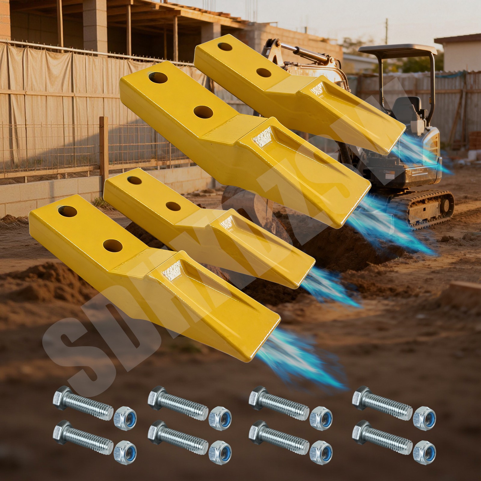 Duty Bolt-On Bucket Teeth for Mini Excavators, 4-Pack with Mounting Hardware