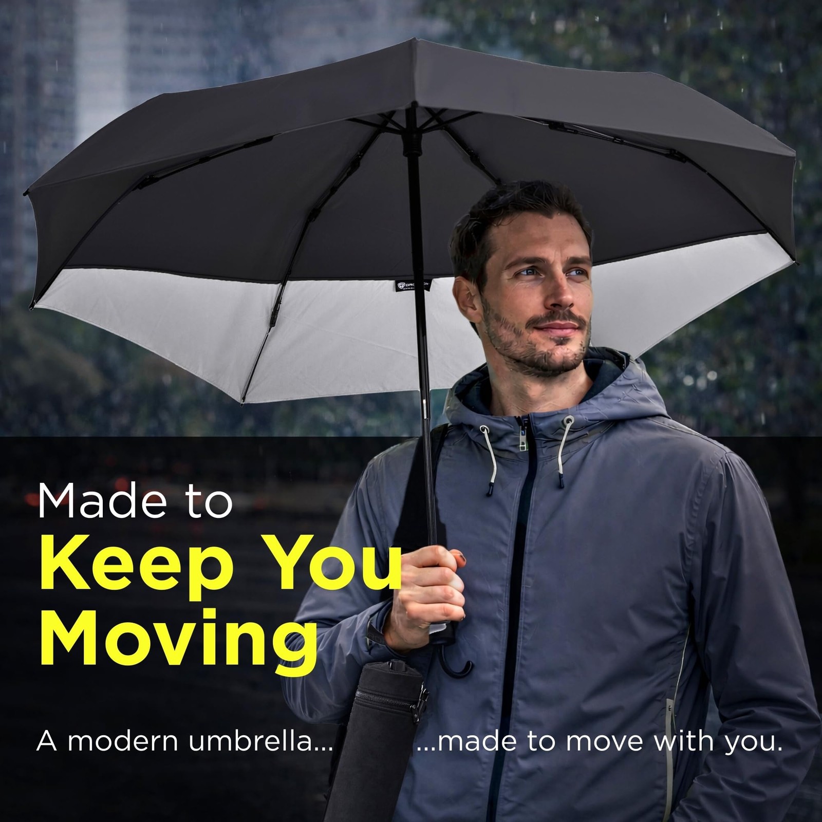 Travel Umbrella 46" Windproof Compact with Case & Strap - Portable for Active