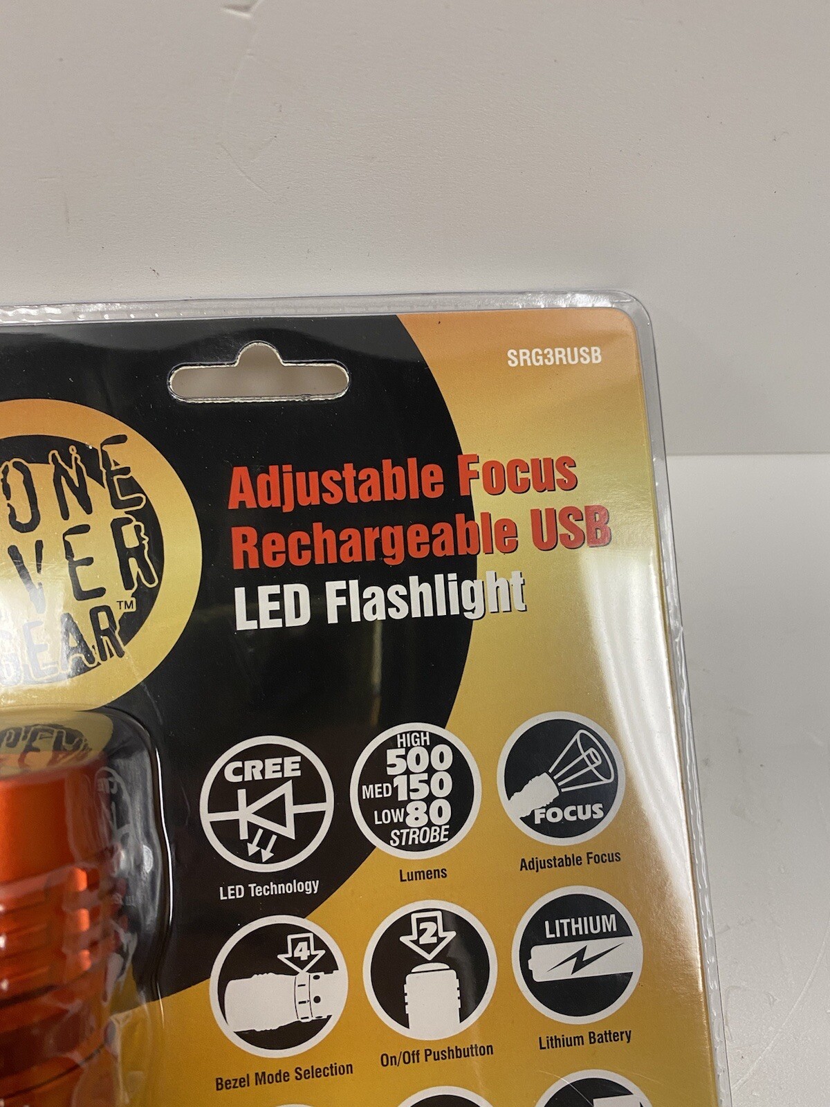 Stone River Gear SRG3RUSB Black/Orange USB Rechargeable CREE LED Flashlight NEW