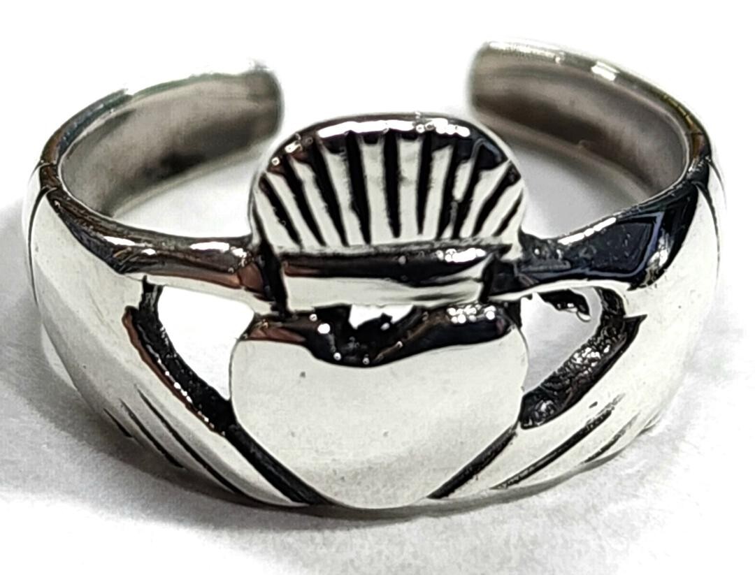 Claddagh Toe Ring Adjustable 925 Sterling Silver Irish