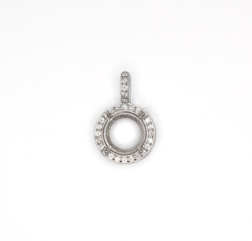 8 mm Round CZ Halo Semi Mount Pendant Setting Sterling Silver