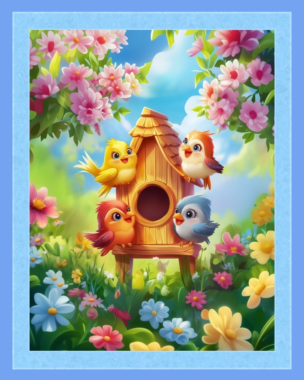 Tweet Meet Birds Digital 36" x 45" Cotton Panel