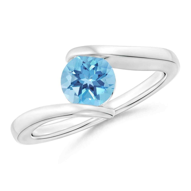 5MM Round Swiss Blue Topaz Solitaire Bypass Shank Women Ring 925 Sterling Silver