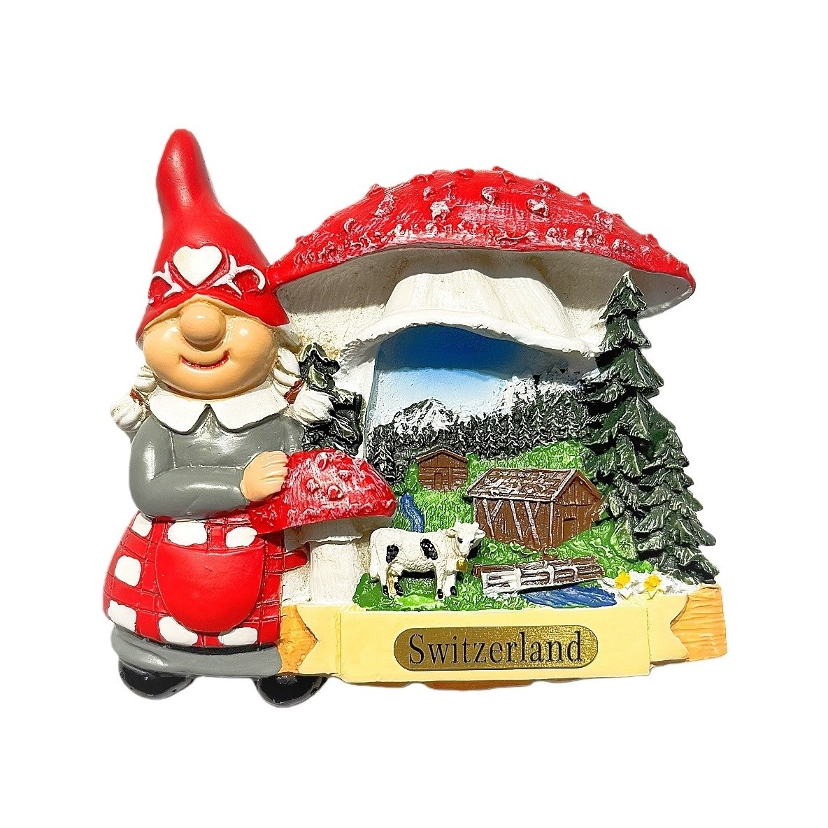 Cute Swiss Alps Red-Cap Elf Mushroom House Switzerland Souvenir 3D Fridge Magnet