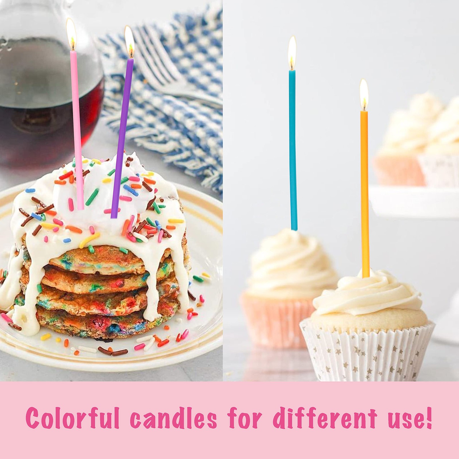 Apluselection 40-Count Rainbow Birthday Candles, Tall Thin Birthday Cake Can...