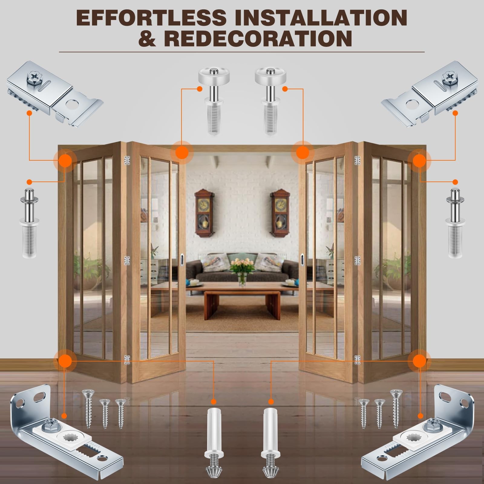 Bifold Closet Door Hardware Kit with Top/Bottom Bracket, Guide Wheel & Pivot...
