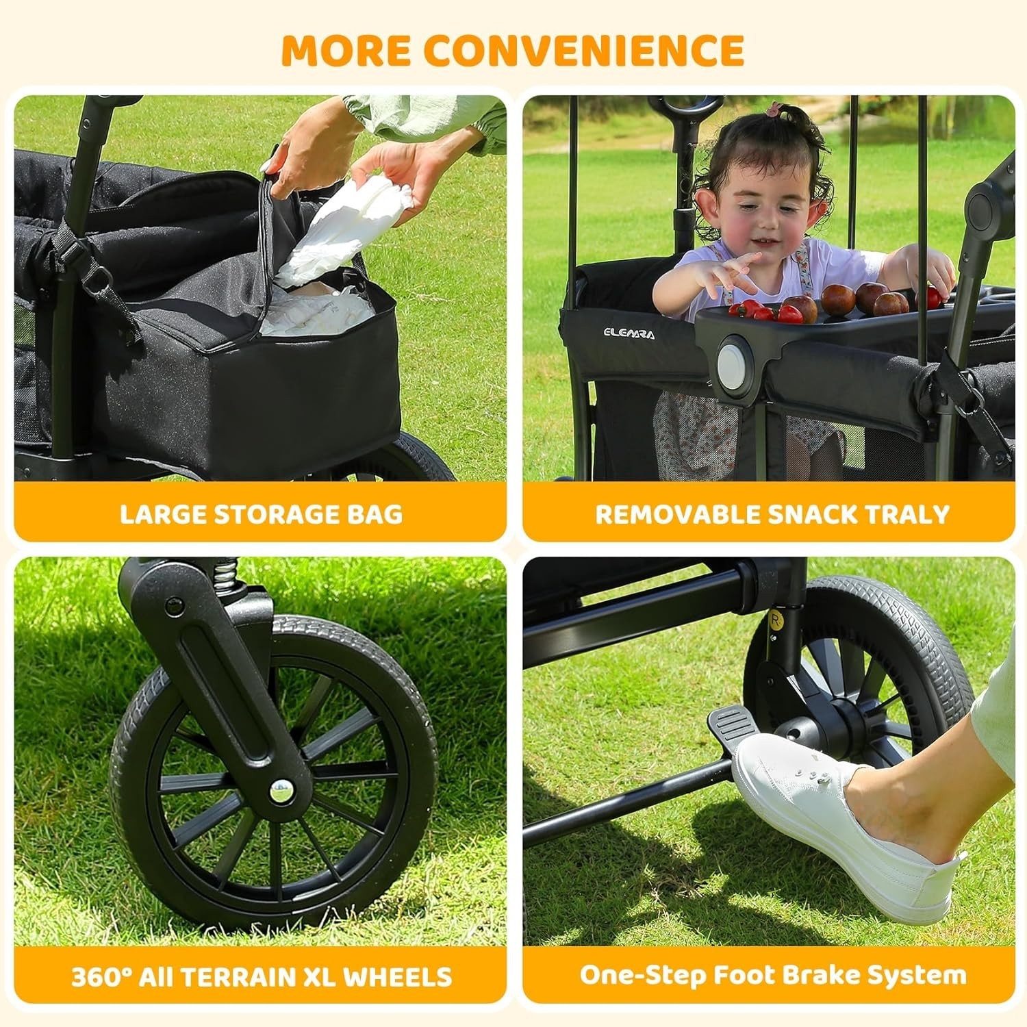 Foldable Wagon Stroller, Stroller Wagon for 2 Kids, All Terrain Wagon for Ki...