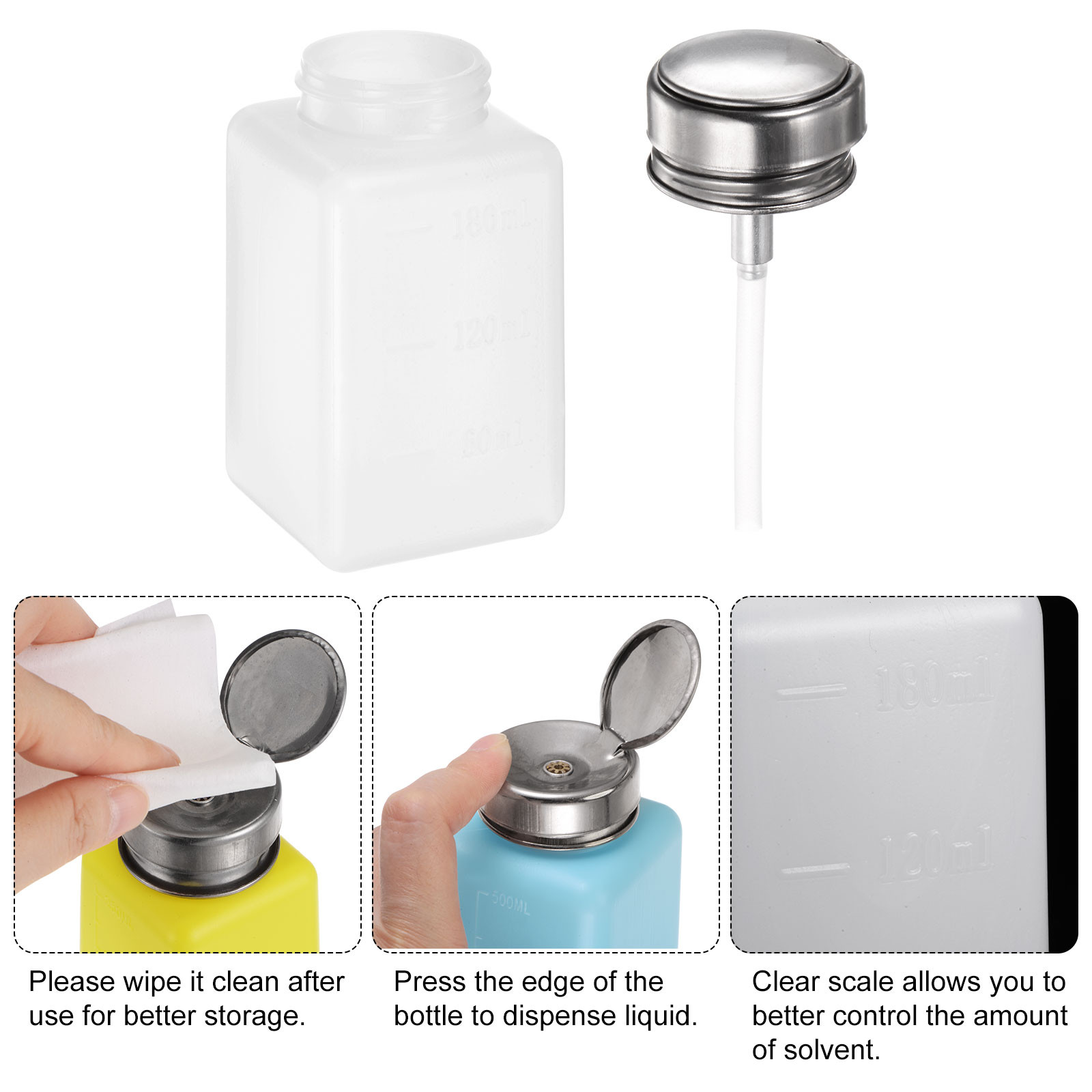 3pcs Solvent Alcohol Dispensers 180ml Push Down Liquid Dispenser Pump White