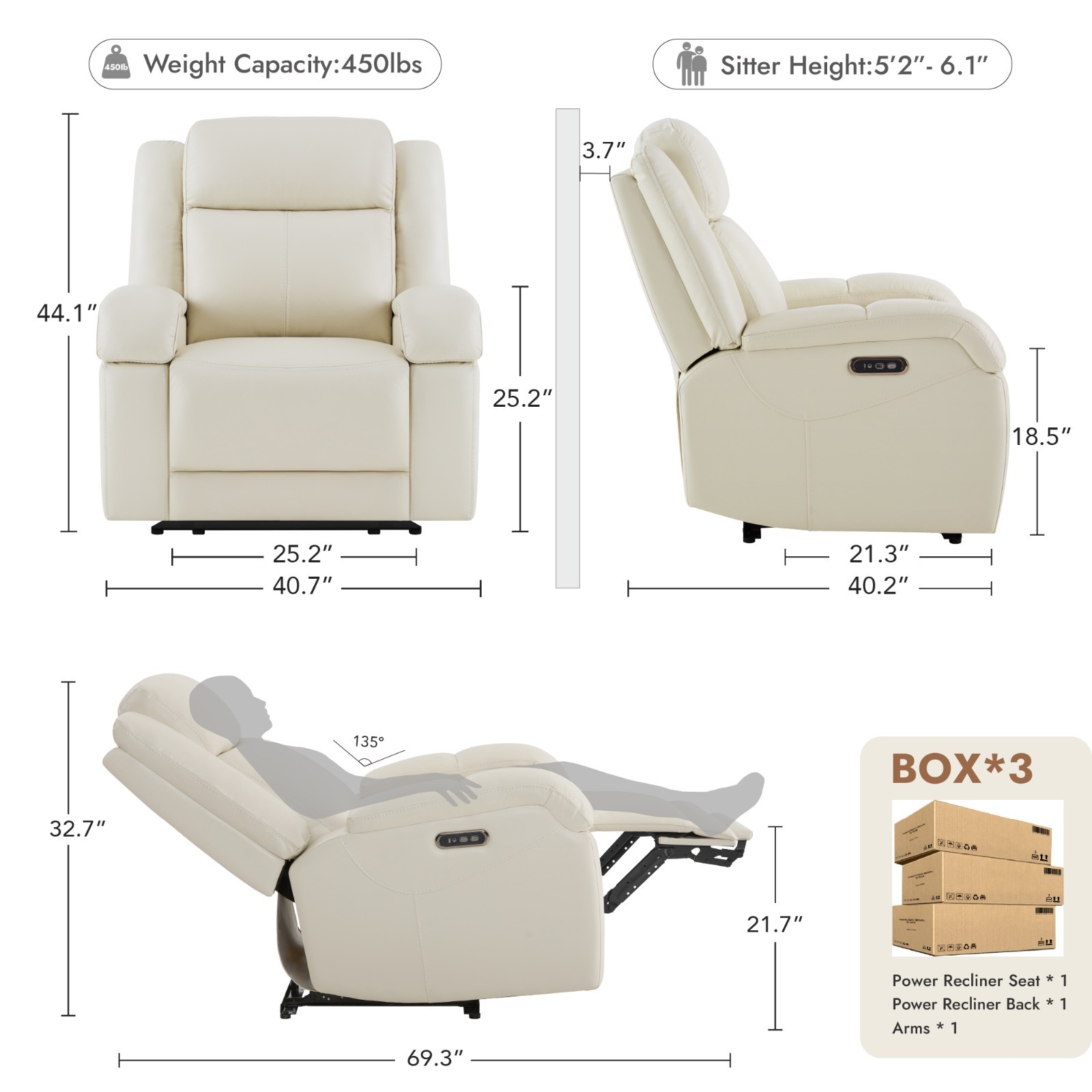 CHITA Genuine Leather Recliner Sofa Wall Hugger Reclining Sofa w/Storage Console