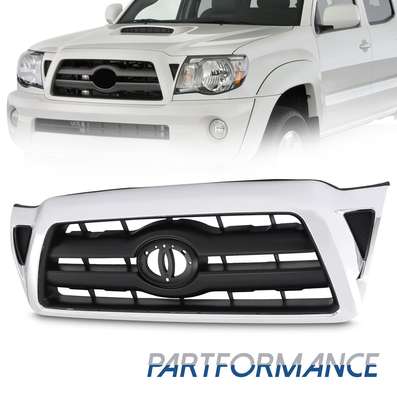 Fit 2005-2011 Toyota Tacoma Front Bumper Grille Chrome + Black Grill 5310004360
