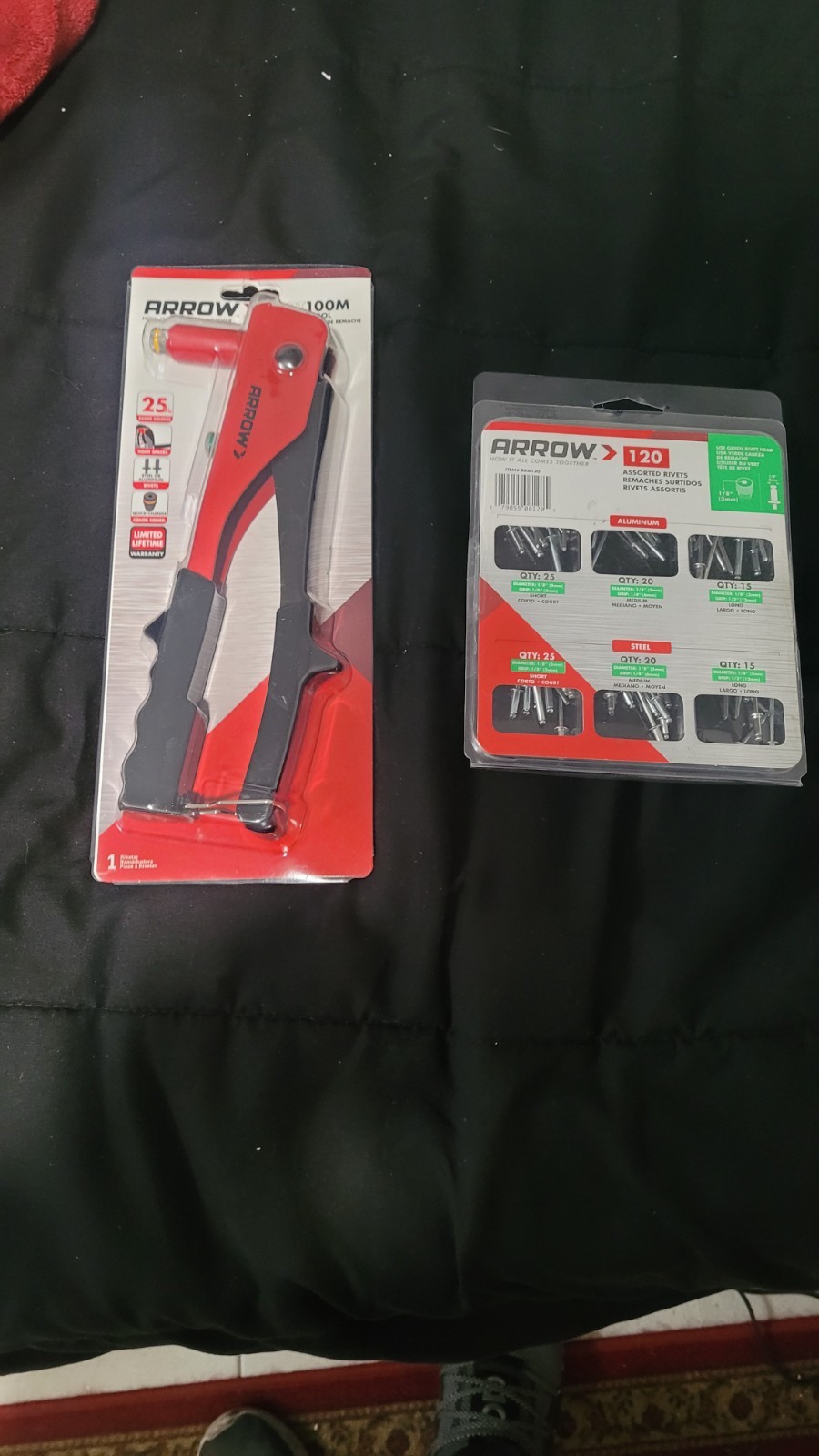 Arrow Hand Rivet Tool, Ergonomic Grip & Sturdy Steel W/ 120 Assorted Rivets