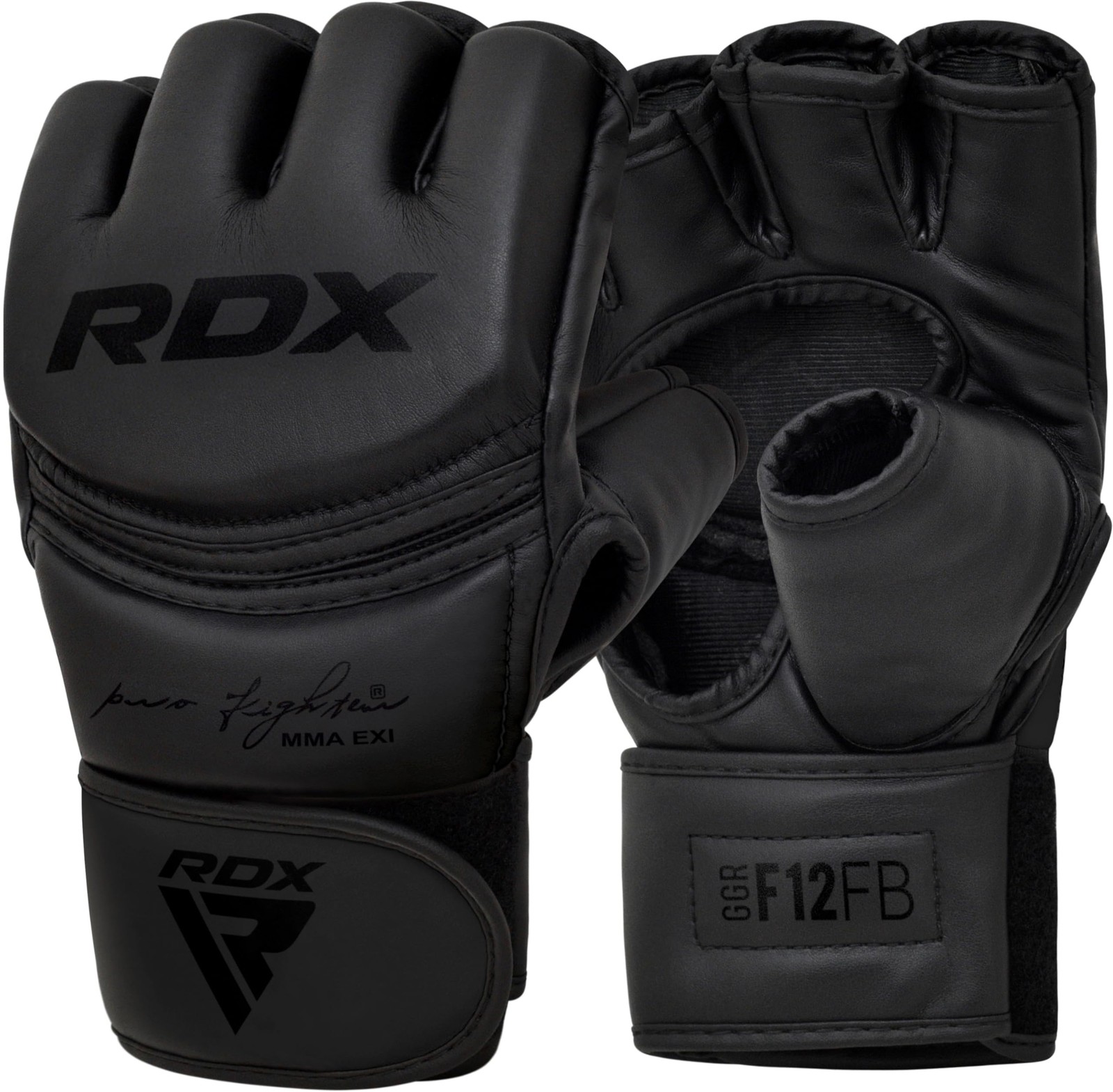 RDX MMA Gloves Grappling Sparring, Maya Hide Leather, Medium, Full Black