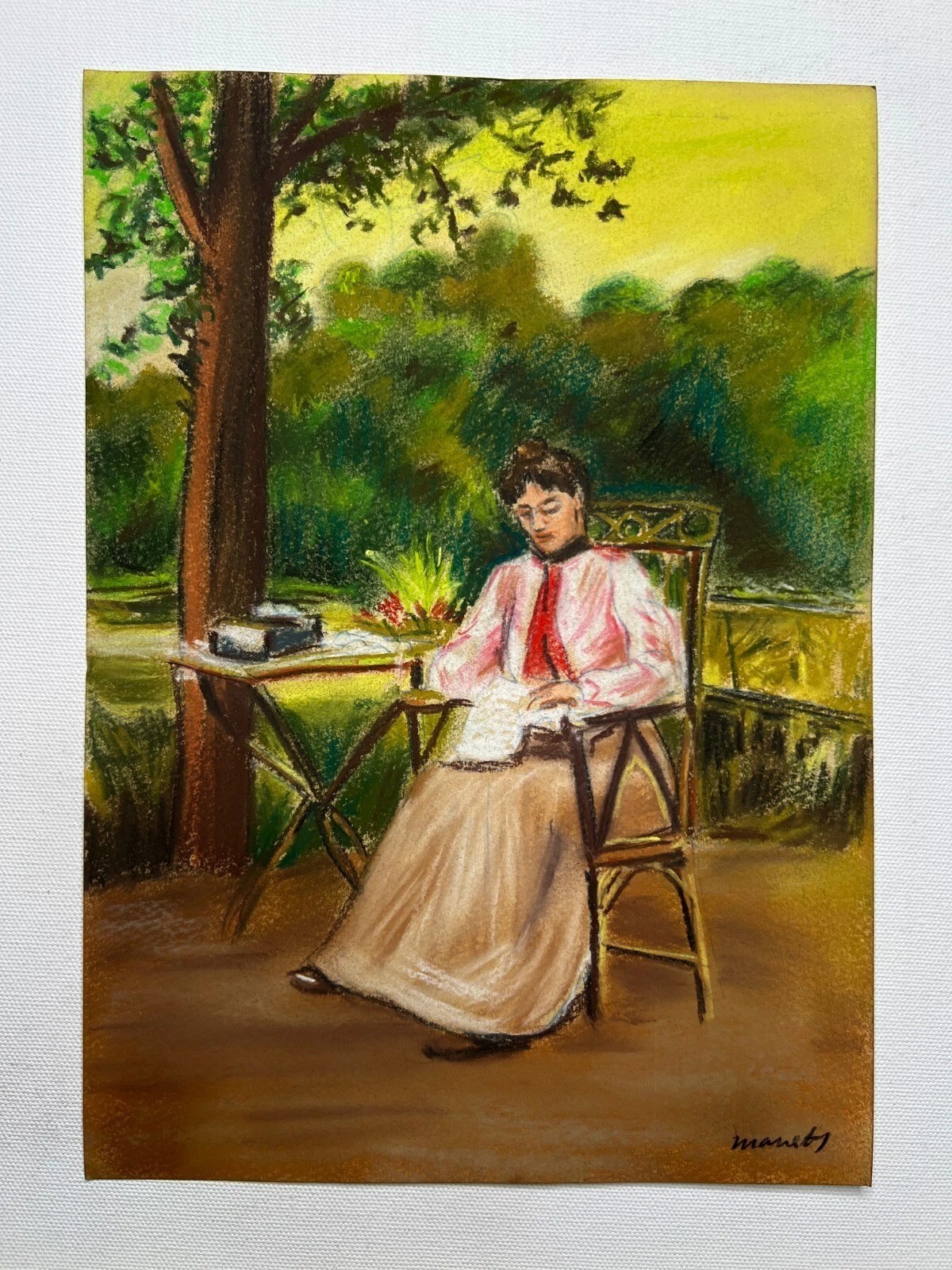 Edouard Manet Drawing on paper (Handmade) signed and stamped mixed media.