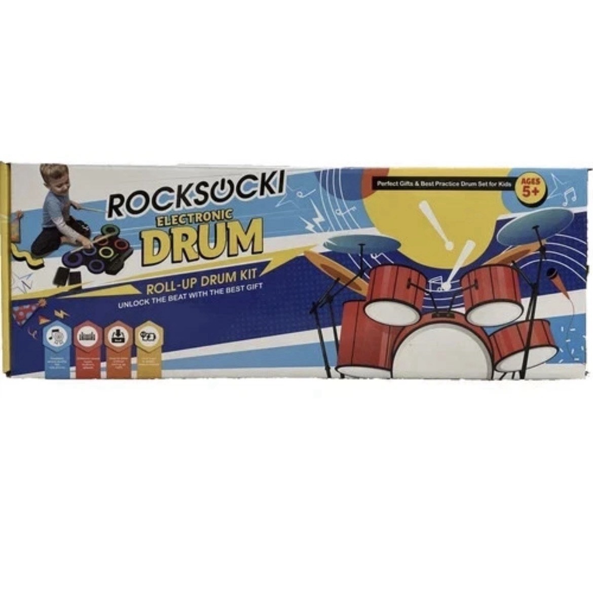 Rocksocki Portable Electronic Drum Pad Complete Set With Power Cord
