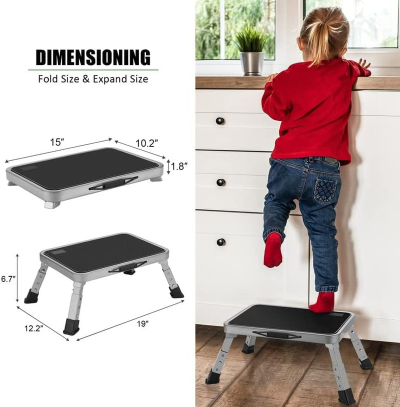 Jocauto Foldable Step Stool, Adjustable Step Stool with a Non-Slip Platform, Ste