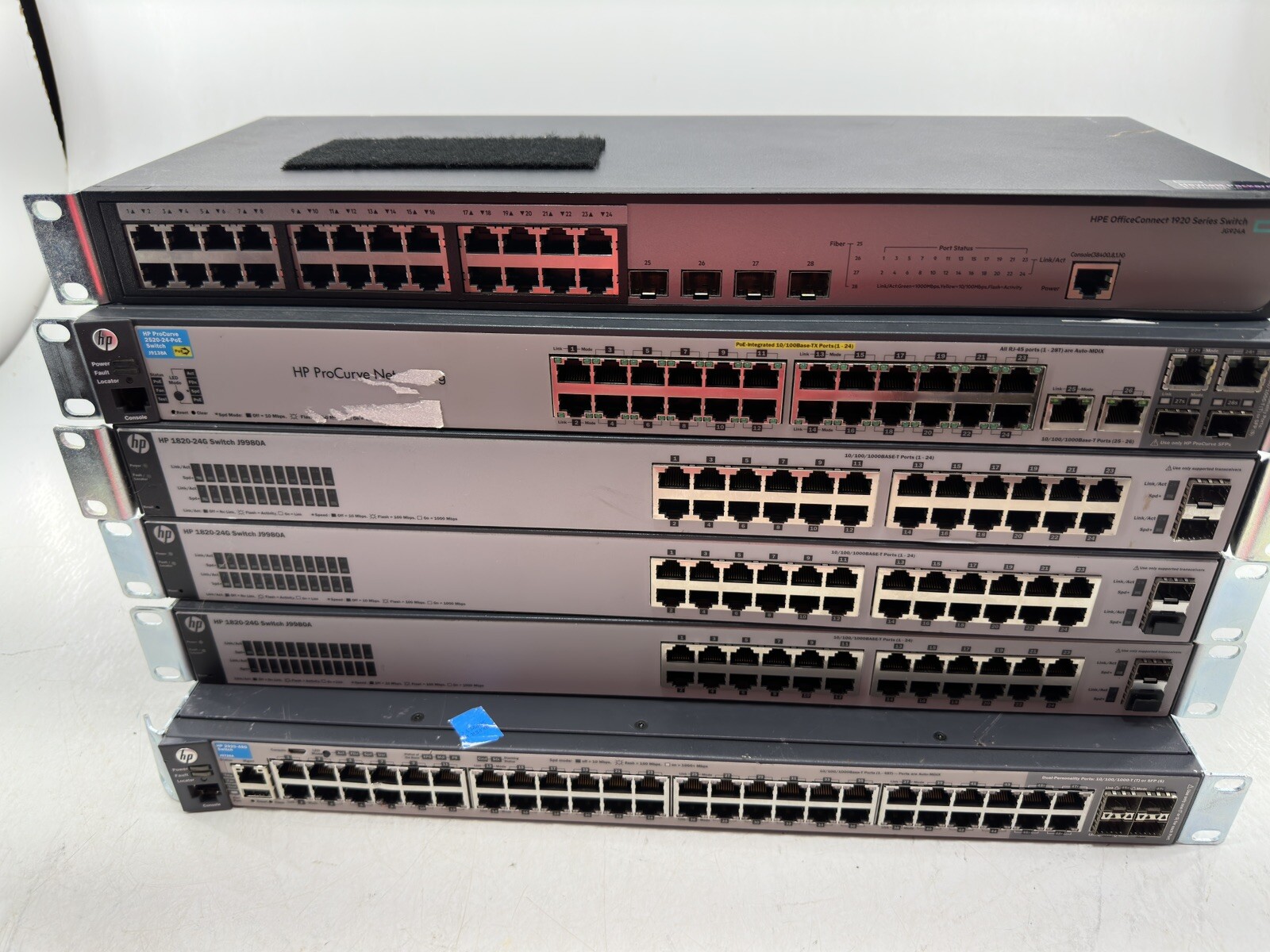 Lot of 6 HP 24-48 Ports Rack-Mountable Ethernet Switches As IS Parts/ Repair