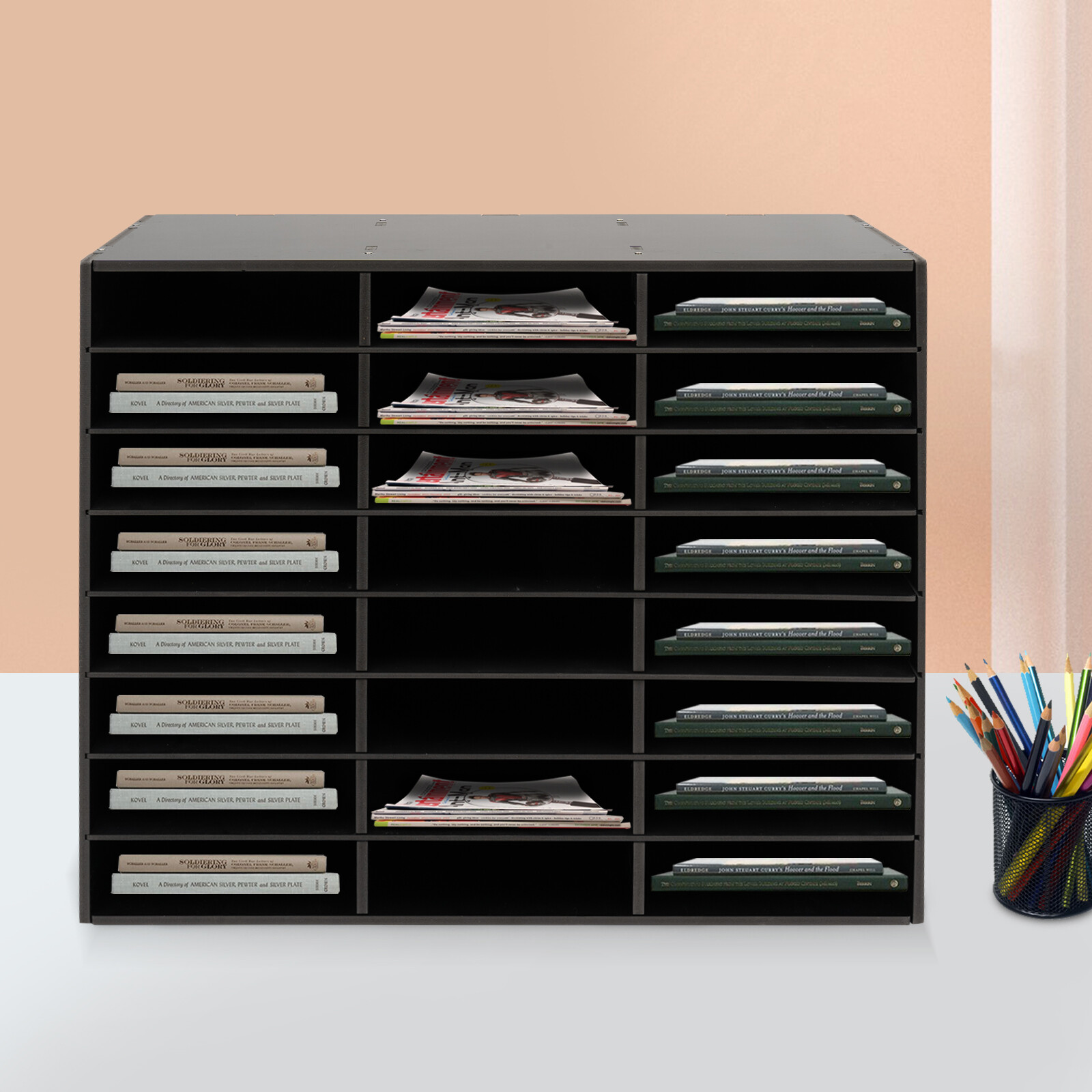 PVC Literature Organizer Desktop File Sorter Wear-resistant Display Stand Black
