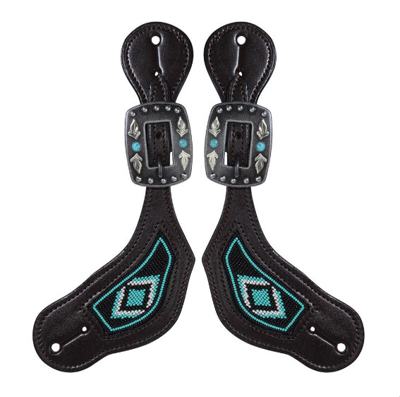 Professional's Choice Black/Turquoise Beaded Spur Straps