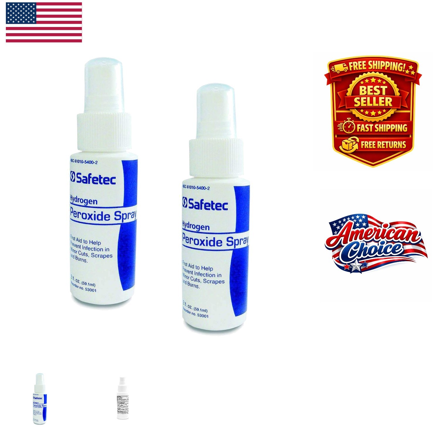 Hydrogen Peroxide Antiseptic Spray, 2 Fl Oz - Travel Friendly & Made in America
