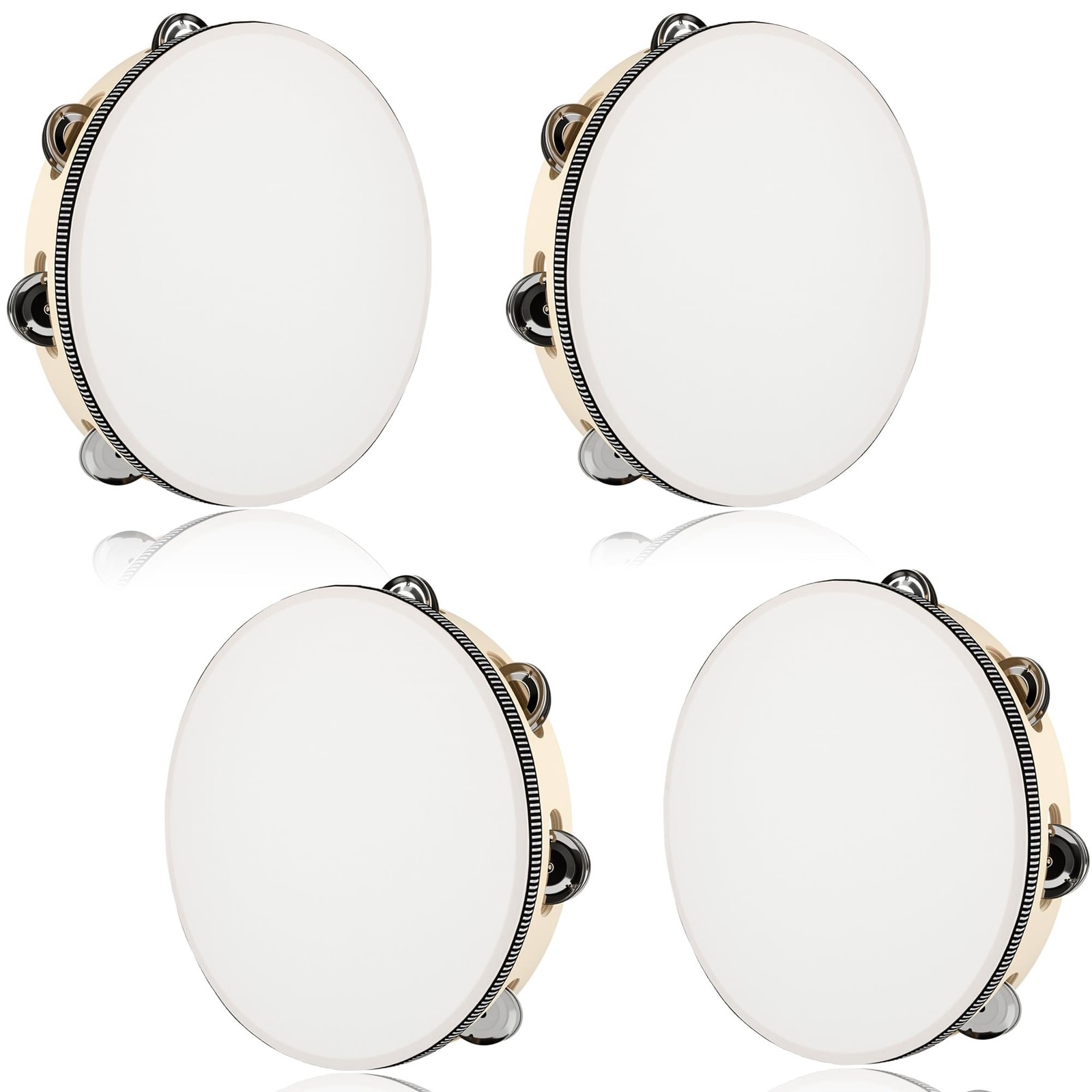 4 Pcs 10 Inch Adult Wedding Tambourines Drum Wooden Natural Handheld Drums Me...