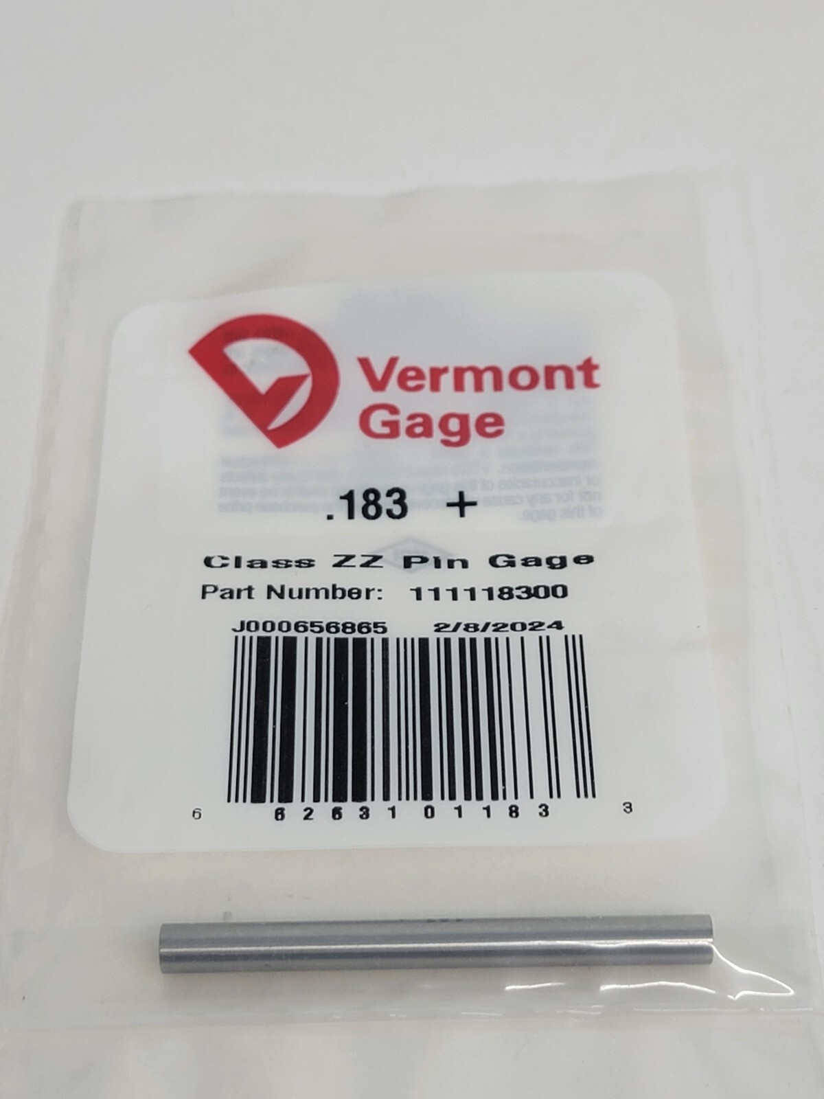 Vermont Gage - 111118300 - .183+ Class ZZ Pin Gage