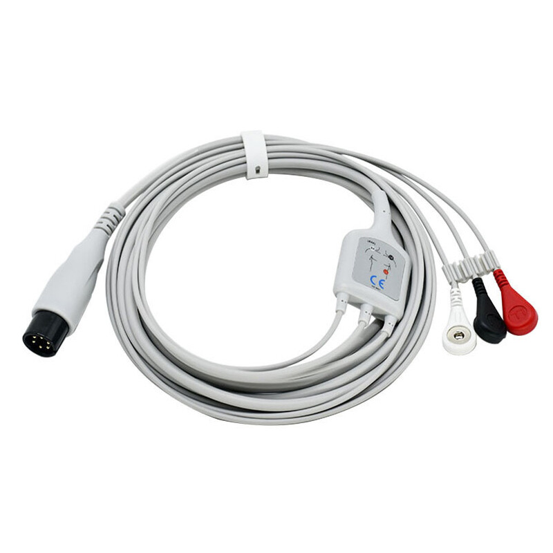 3-Leads Round 6pin Direct-Connect ECG Cable Snap AHA for Monitor