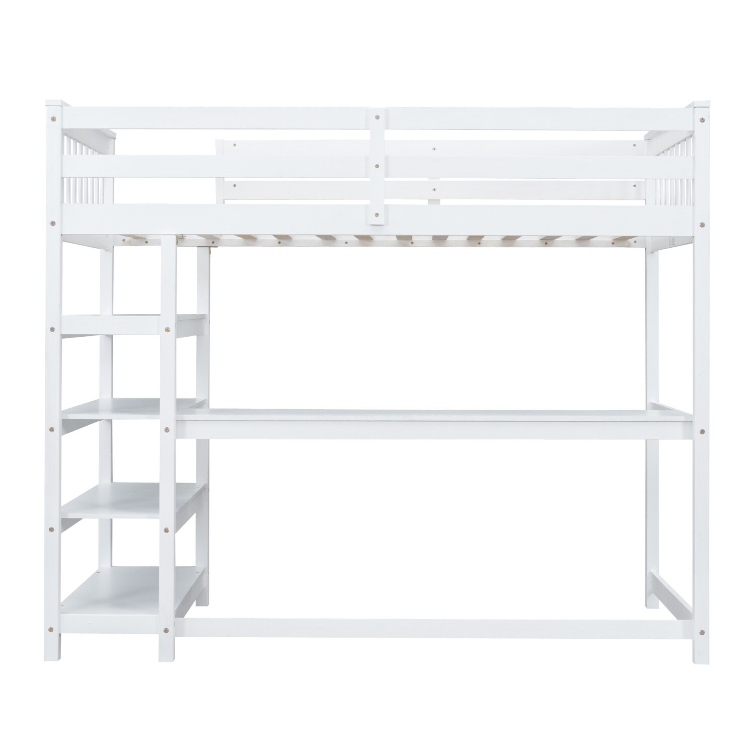 Twin/Full Size Loft Bed Wood Bed Frame with Shelves & Desk White/Gray/Espresso