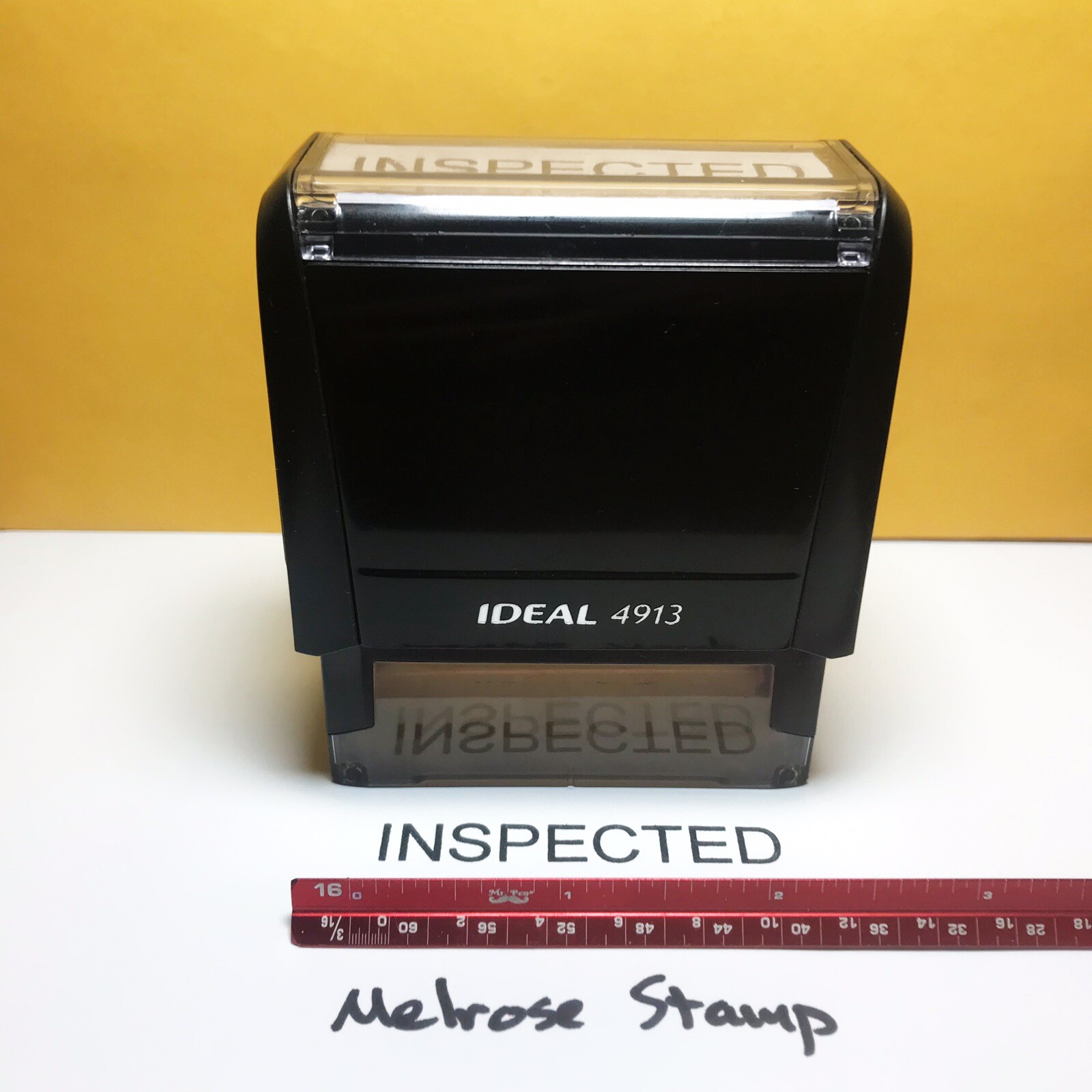 Inspected Rubber Stamp Black Ink Self Inking Ideal 4913