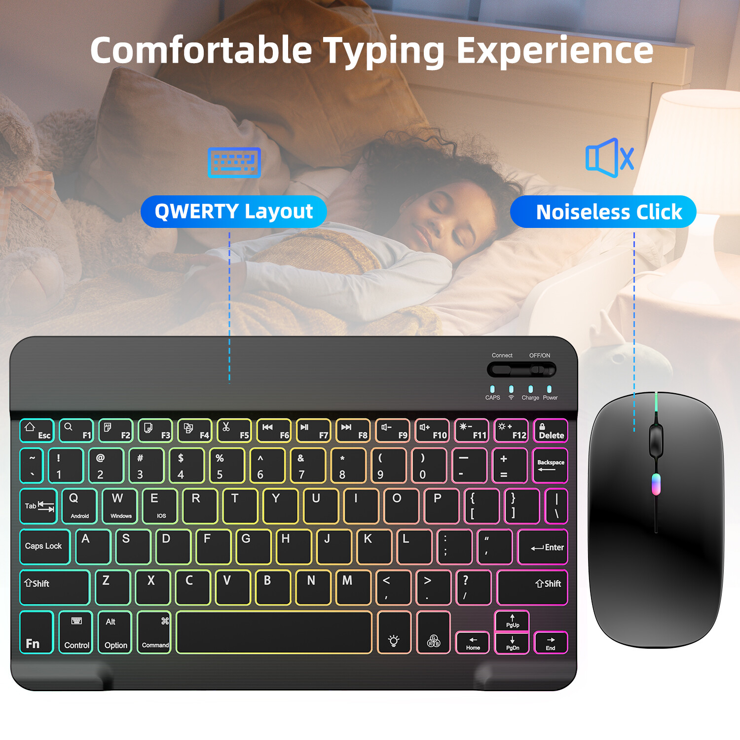 Backlit RGB Wireless Keyboard & Mouse Combo Bluetooth Set for iPad / PC / Laptop