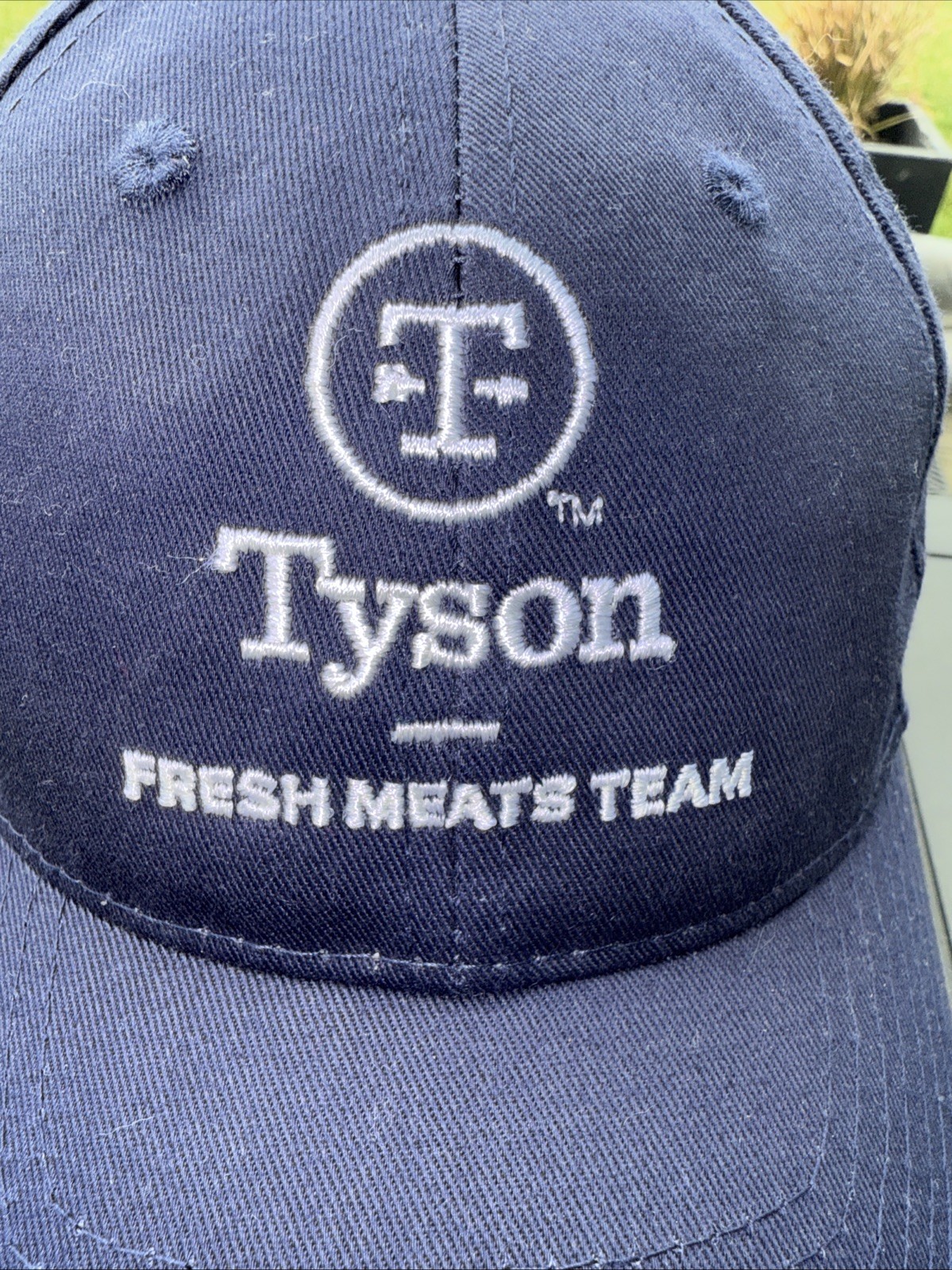 Tyson Fresh Meats White Knife Master on Back of Navy Hat Cap Hook Loop