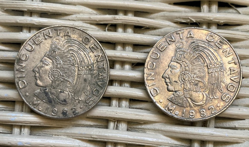 1982 Mexico Cincuenta Centavos Coins Cuauhtemoc - Lot of 2