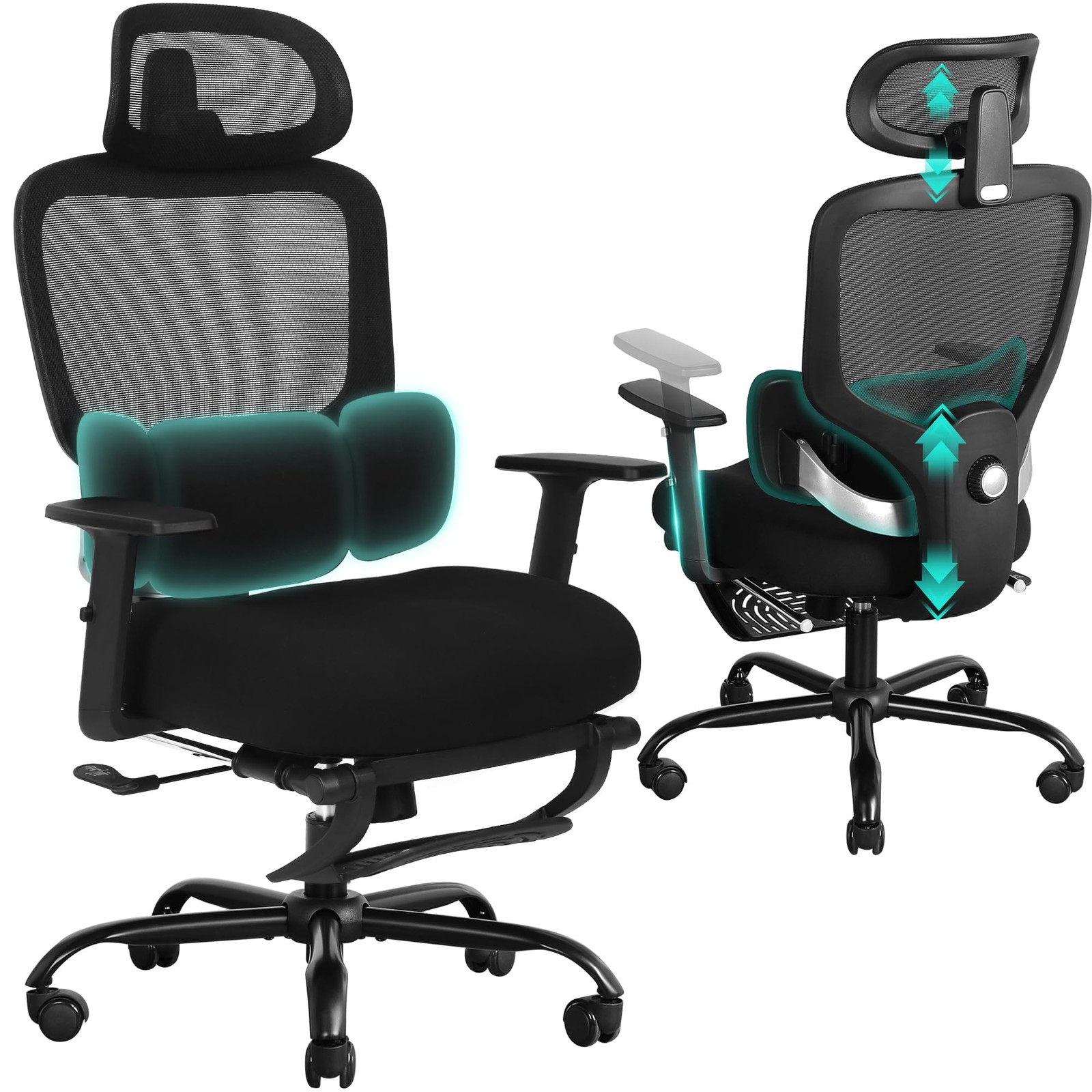 Ergonomic Office Chair with Footrest, Mesh Desk Chair with Adjustable Headres...