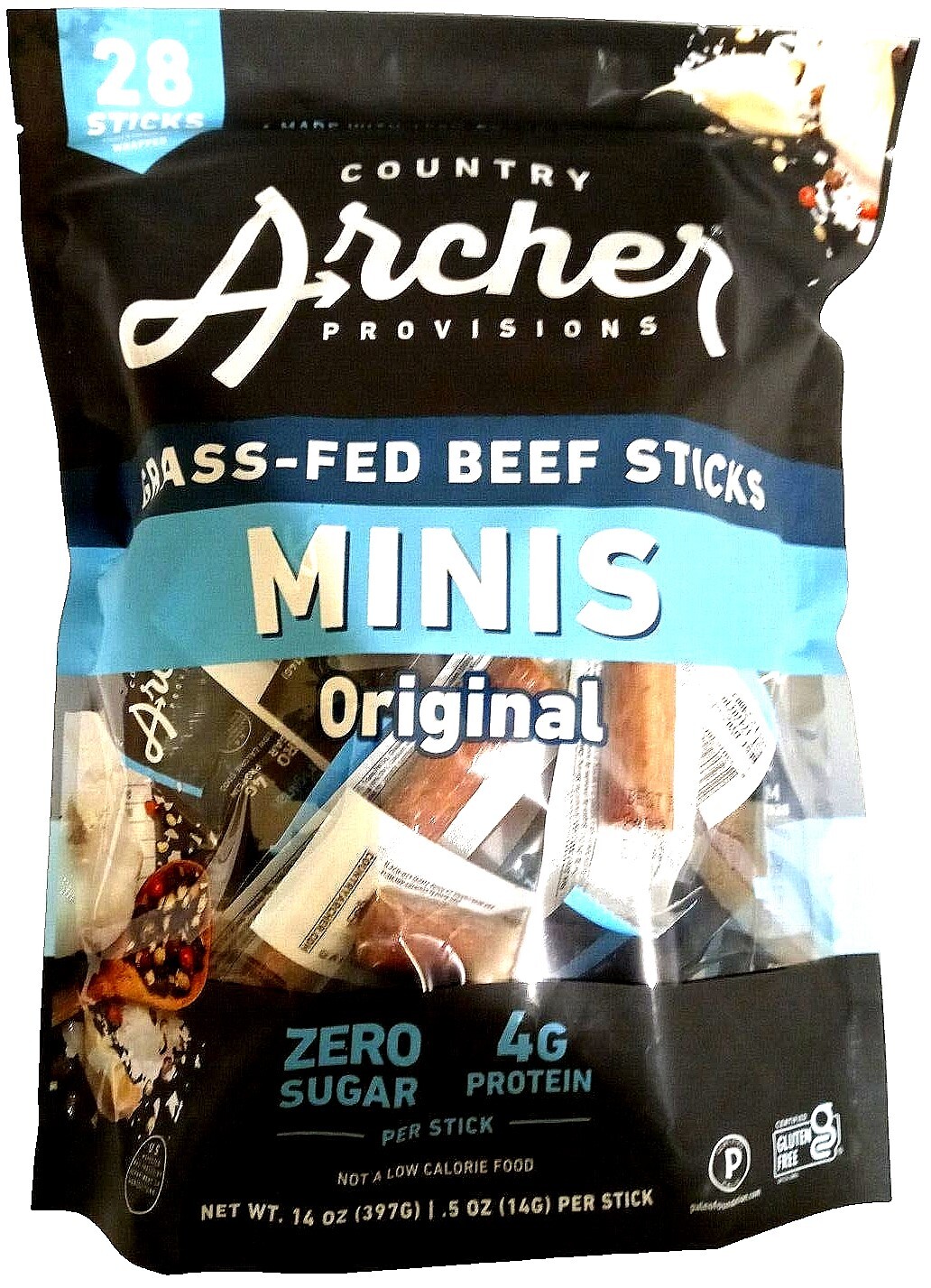 Country Archer Grass-Fed Beef Sticks Minis Original 28 Sticks EXP 03/2027