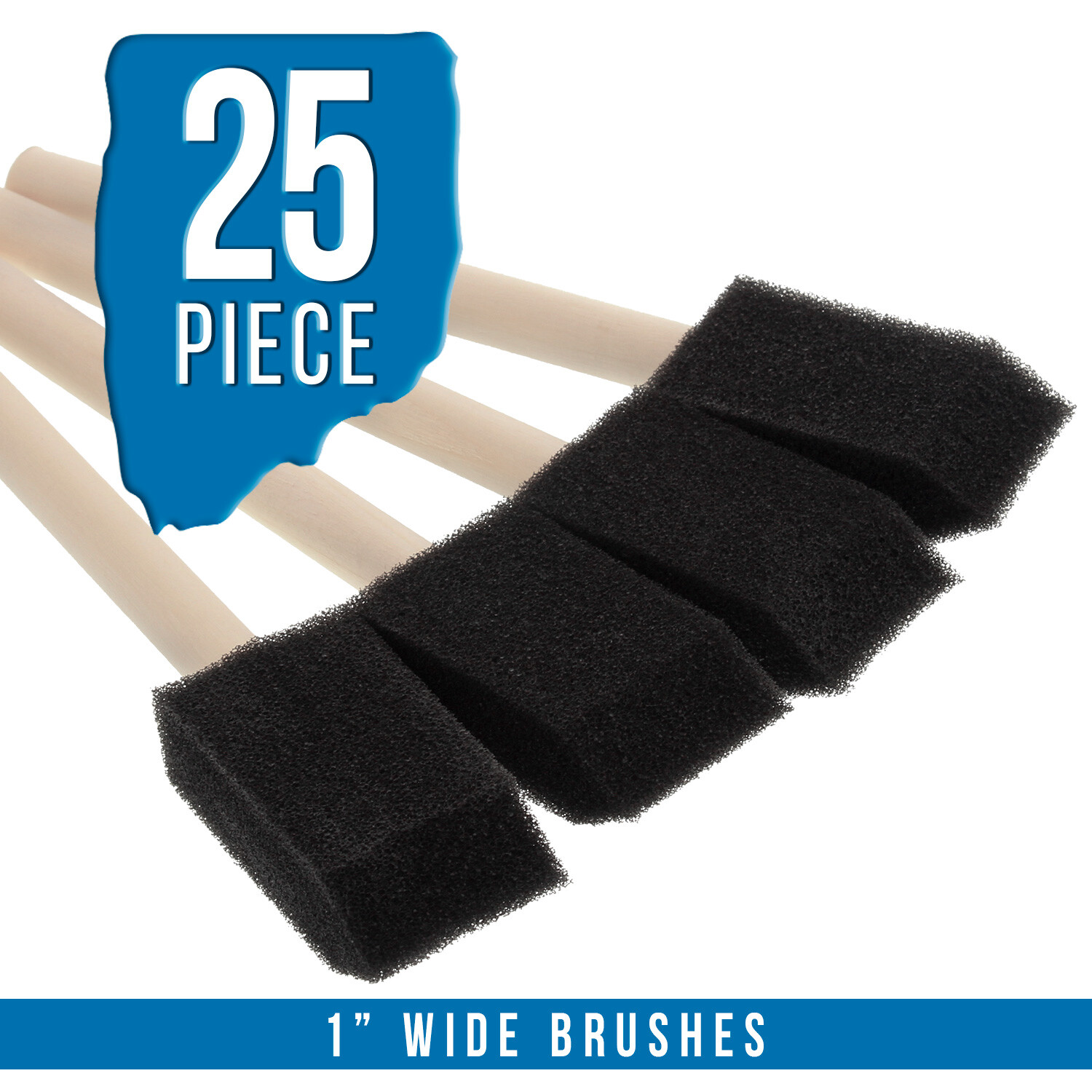25 Pack - 1" Foam Sponge Paint Brush Set Wood Handle Craft Touch Up Stain
