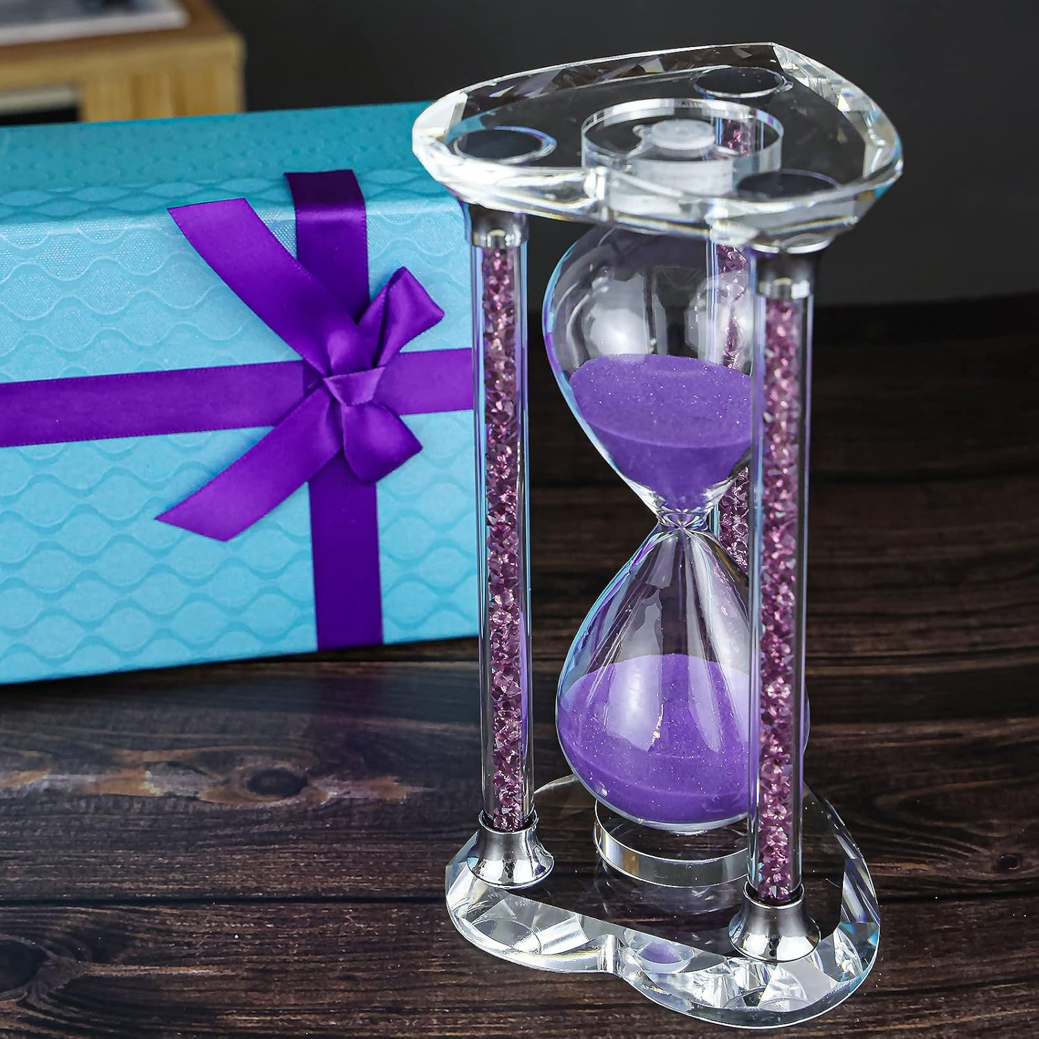 60 Minutes Sand Timers,Heart Shaped , Sand Clock with Gift Box (Purple)