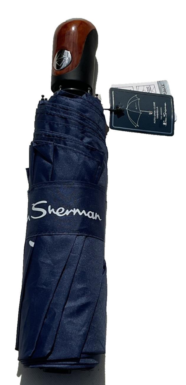 BEN SHERMAN UMBRELLA AUTO OPEN CLOSE NAVY BLUE NWT