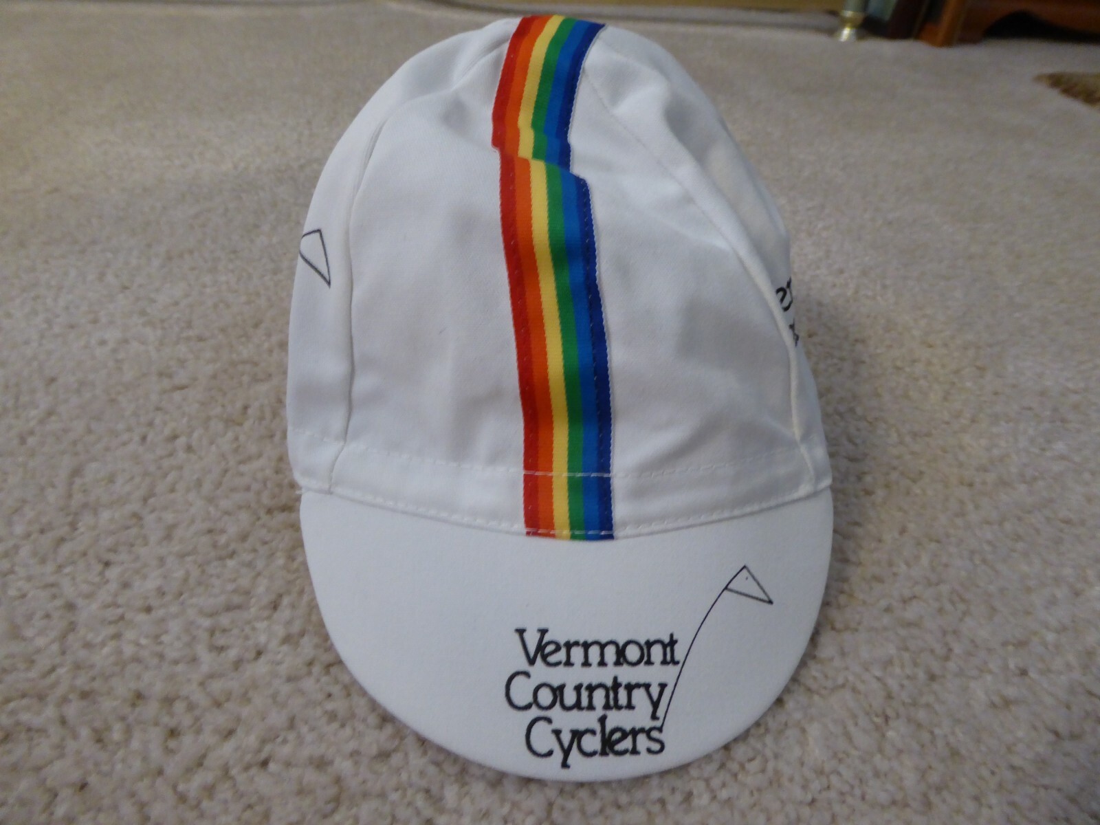 Vintage VERMONT COUNTRY CYCLERS BICYCLE RACING RAINBOW STRIPE CAP HAT